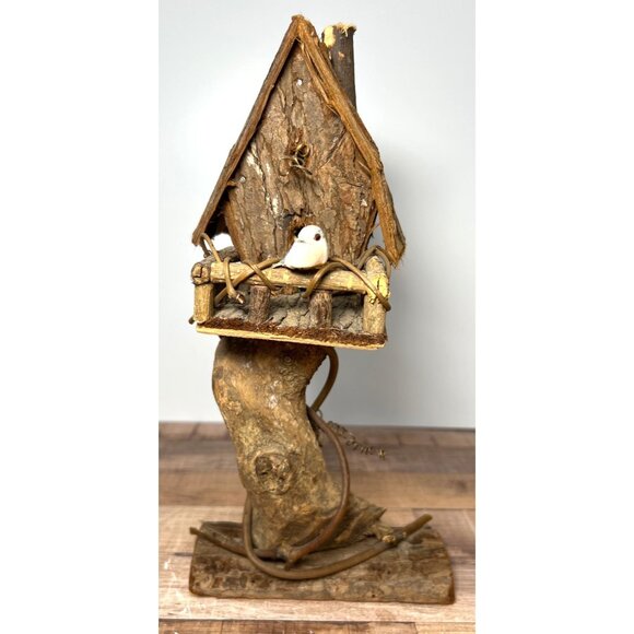 Rustic Handcrafted Wood Bark Birdhouse Sculpture Decorative Home & Garden Accent - Picture 1 of 6